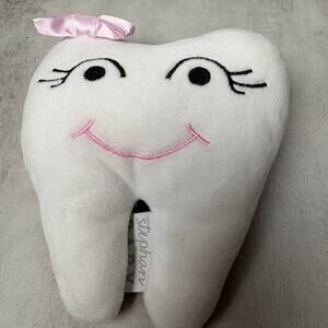 Stephan Baby Plush Tooth-Shaped Fairy Pillow, White with Pink Bow, 5 1/2 inch